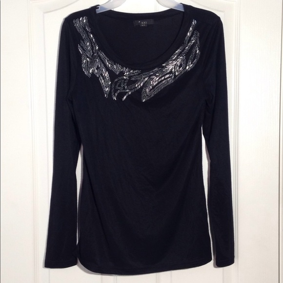 Forever 21 Tops - FINAL MARKDOWN Ladies' XXI Front-Beaded LS Black Top sp